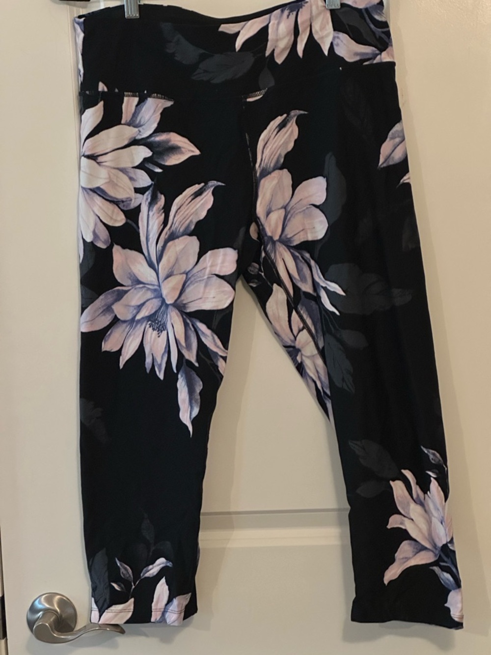 Calvin Klein Performance Black Capri Leggings with Pale Pink Floral Print